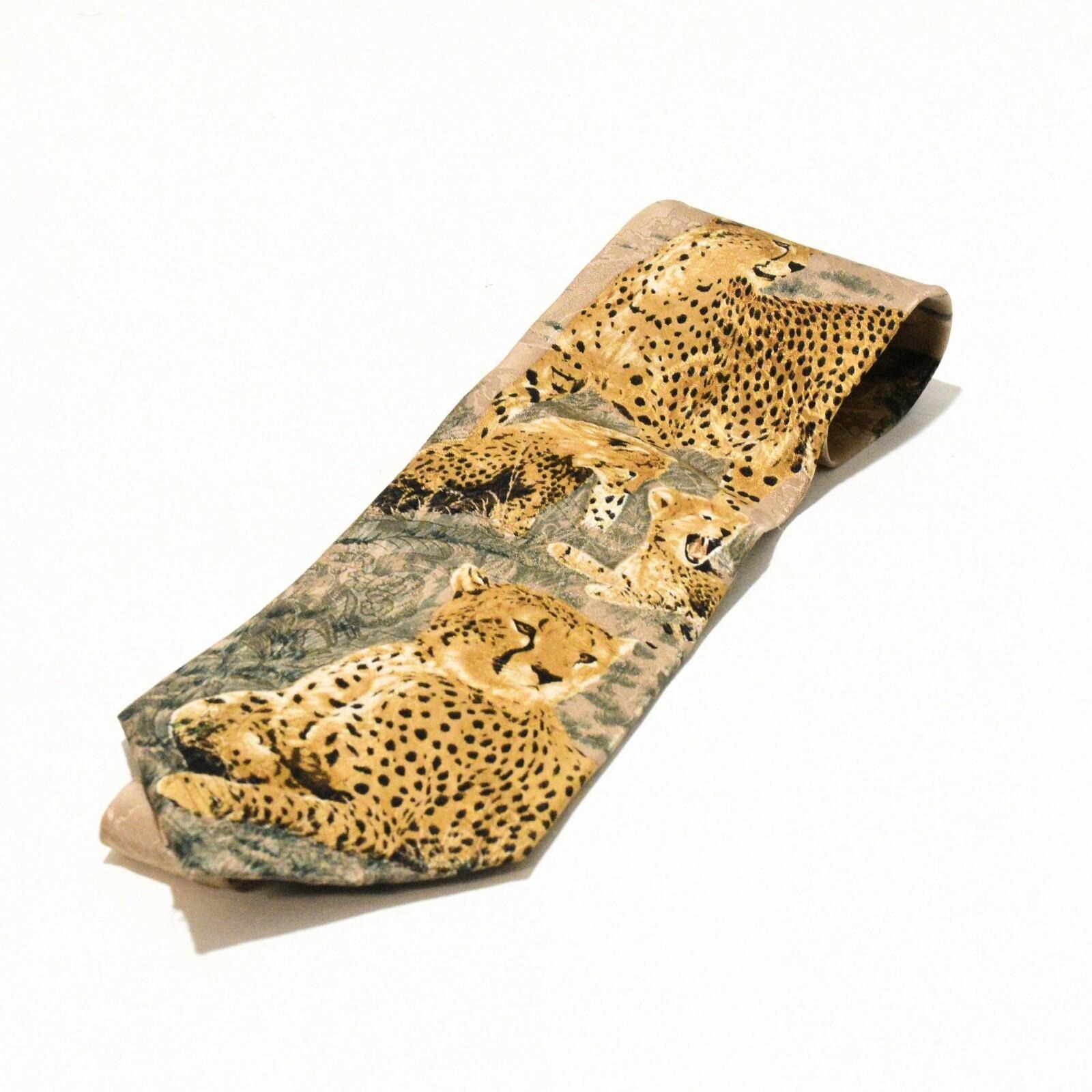 Endangered Species Necktie Men One Size Gold Black Green Silk Cheetahs In Browns